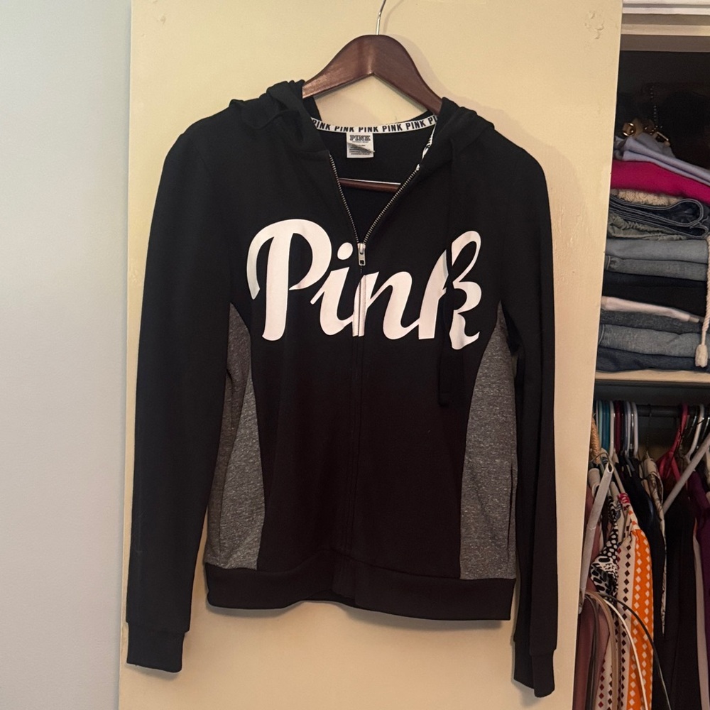 PINK Victoria's Secret Black and Gray Hoodie